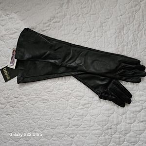 Collectif Black Faux Leather Opera Gloves